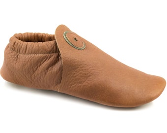 Elk Leather Moccasins - Light Brown Leather Moccasins - Elk Leather Slippers - Soft House Slippers - Adult Softstar "Roo Moccasin"