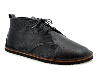 Botas Chukka Negras - Botas de Cuero Negras - Botines Negros - Zapatos Minimalistas Fabricados en EE. UU. - Estilo Chukka "Hawthorne" Softstar para Adultos