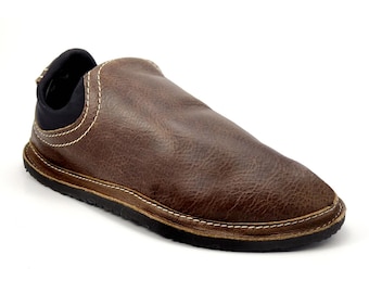 Zapatos de piel de nogal envejecido - Zapatos sin cordones de piel marrón - Zapatos sin cordones - Zapatos de caída cero - Zapatos minimalistas - Estilo Softstar "Rogue" para adultos