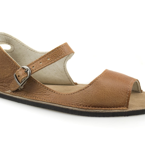 Brown Leather Sandals - Minimalist Sandals - Zero Drop Sandals Made in USA - Minimal Sandals - Adult Softstar "Solstice" Style