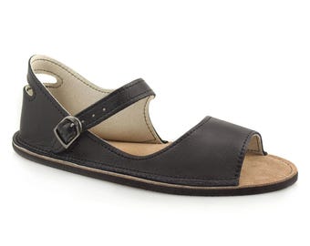 Sandalias de cuero negro - Sandalias minimalistas - Sandalias de caída cero - Estilo Softstar "Solstice" para adultos