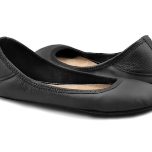 Black Ballet Flats Black Flats Shoes Black Leather Flats Minimal Shoes Casual Shoes for Women Adult Softstar Ballerine Style image 4