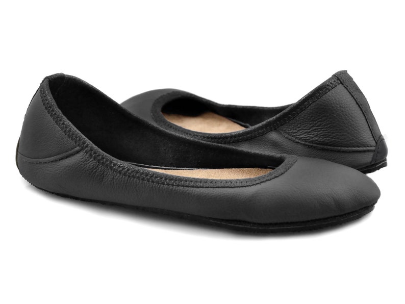 Black Ballet Flats Black Flats Shoes Black Leather Flats Minimal Shoes Casual Shoes for Women Adult Softstar Ballerine Style image 4