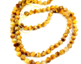 ITEM DIAM13-6: Gold Tiger Eye Beads, Facet Kralen, Diamond Facet Shape, 6mm, 8mm, 10mm, 12mm Diameter Beads, 15.5 Inch Long Strand