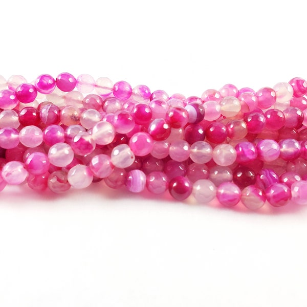 AGATE 024:  Pink agate beads, microfacet 6mm, 8mm and 10mm beads, round beads.  Good quality and color, 15.5 Inches long