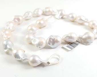 PEARL 026:  Natural Fire Ball Nucleated Free Form Baroque Pearls, 20x15mm, 16-1/2 Inches Long, Iridescent White Color