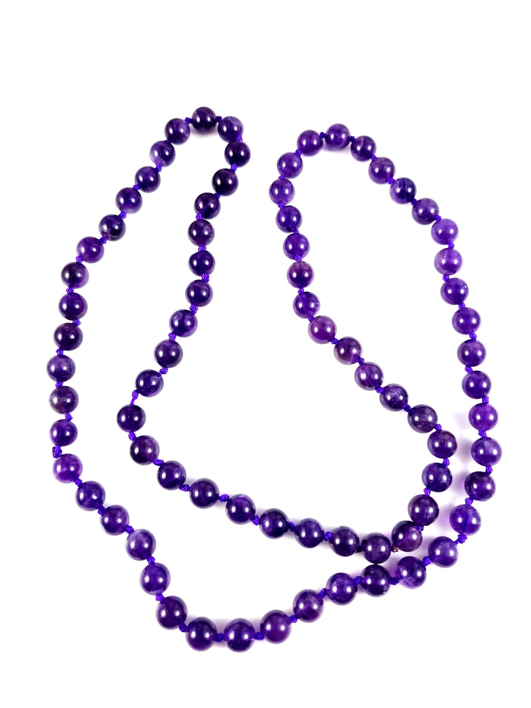 29 Inches Long Knotted Bead Necklace. Amethyst Bead Necklace, Smooth