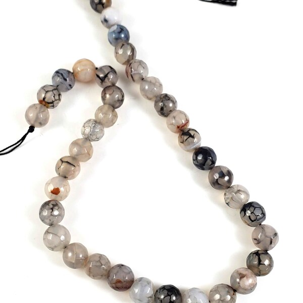 AGATE 021:  Grey Oyster agate beads, microfacet 6mm, 8mm, 10mm beads, round.  Good quality and color, 16 Inches long