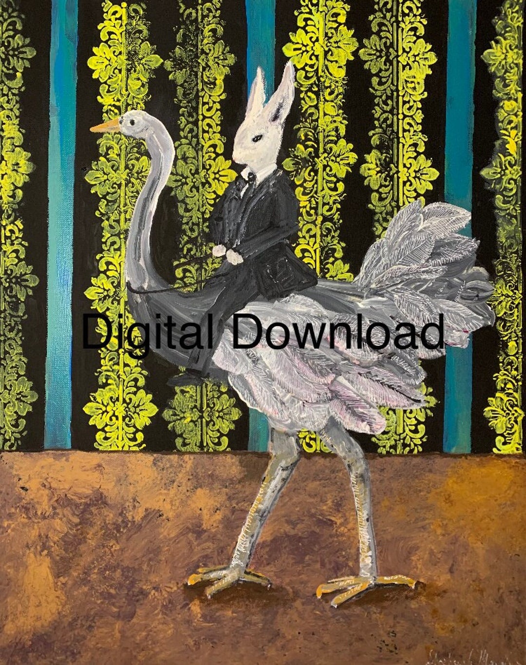 Digital Print Download White Rabbit Riding an Ostrich in the - Etsy Digital Print Download White Rabbit Riding an Ostrich in the - Etsy