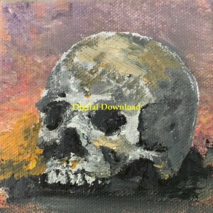 JPEG Totenkopf Malerei, Digitaler Download von Acryl auf Leinwand, menschlicher Totenkopf, minimalistische Kunst, Totenkopf Dekor, Goth Art, Makabre Art, Morbide