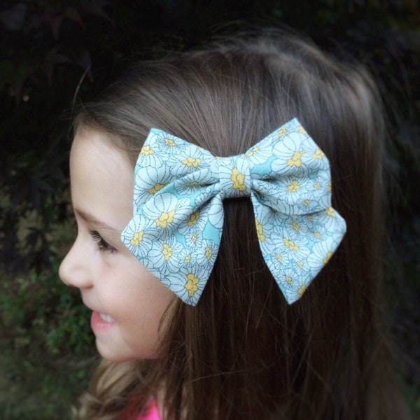 Vintage-Inspired Floral Hand Tied and Sewn Fabric Hair Bow Nylon Headband or Hair Clip for Newborn/Baby/Child/Girls, Child Hair Gift