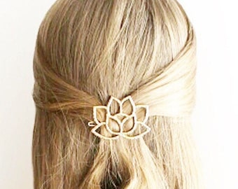 Gold Lotus Flower Barrette for Adults, Adult Hair Accessories, Lotus Hair Clip, Modern Hair Accessories, Mom Gifts, Metal Clip Hair Pin