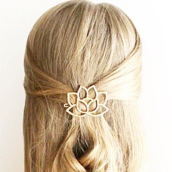 Gold Lotus Flower Barrette for Adults, Adult Hair Accessories, Lotus Hair Clip, Modern Hair Accessories, Mom Gifts, Metal Clip Hair Pin