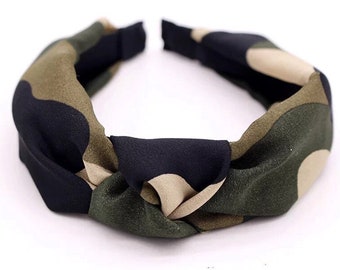 Green Army Camouflage Fabric Hair Bow Headband Bandana Ponytail Tie Band Girl