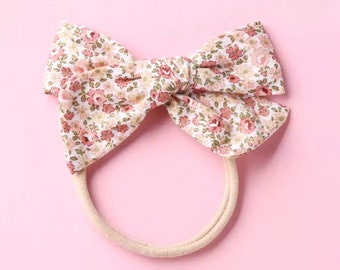 Oversized big large newborn toddler girl BLUE WILDFLOWER MARIPOSA bow schoolgirlbow nylon band hair clip