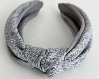 Gray Top Knot Headband for Women, Grey Herringbone Headband for Ladies, Knotted Headband, Fall Winter Gray Headband, Christmas Gifts