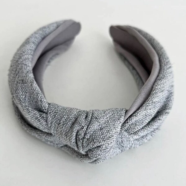 Gray Top Knot Headband for Women, Grey Herringbone Headband for Ladies, Knotted Headband, Fall Winter Gray Headband, Christmas Gifts