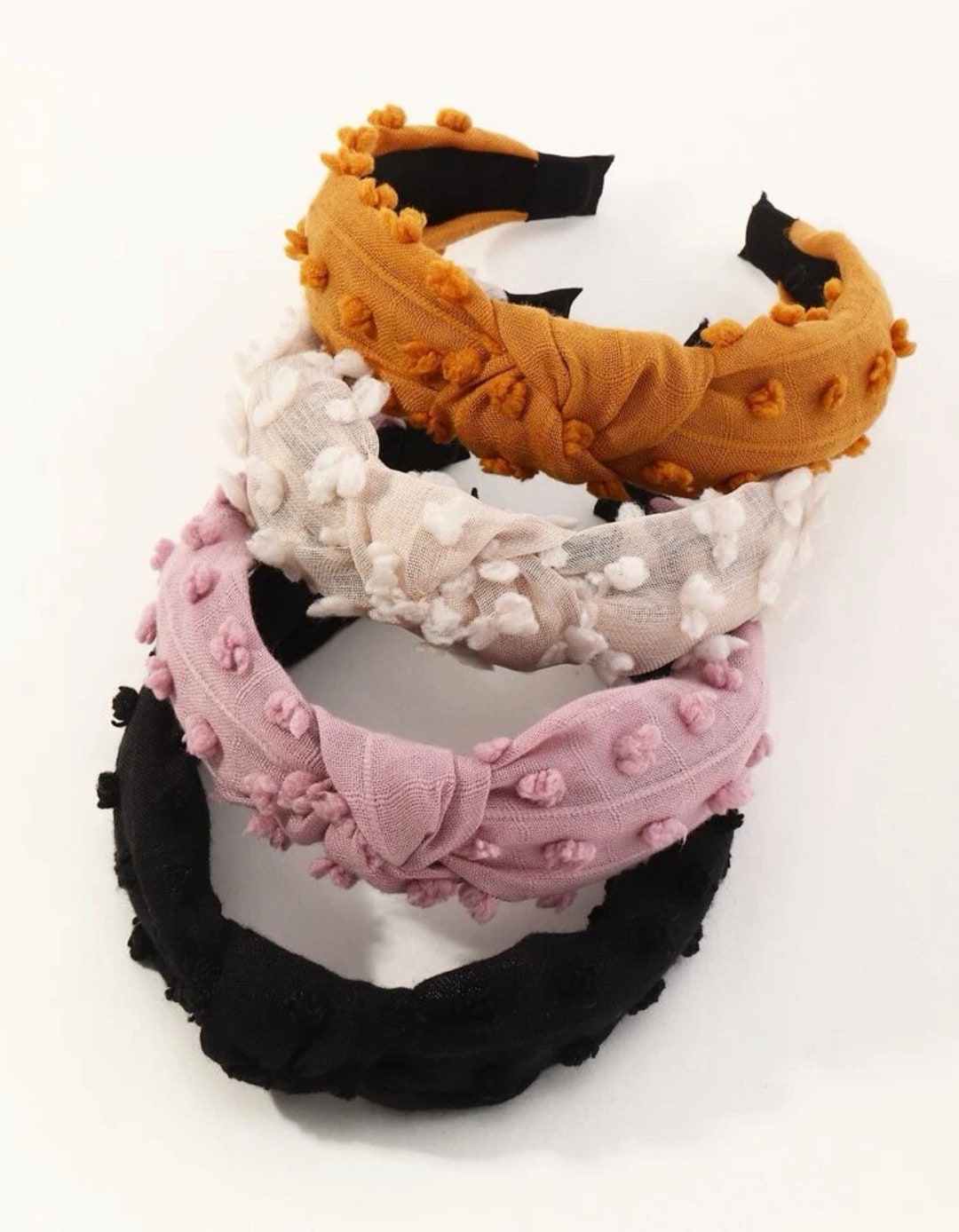 Linen Swiss Dots Top Knot Headband for Women, Dressy Headband, Hard