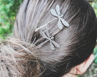 Dragonfly Antique-Style Silver Barrette/Bobby Pin for Adults, Women Hair Accessories, Antique-Style Bobby Pins for Ladies, Gifts for Her