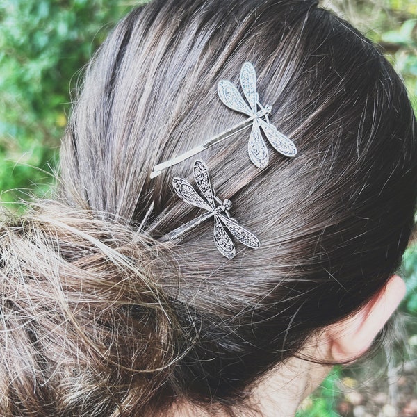 Dragonfly Antique-Style Silver Barrette/Bobby Pin for Adults, Women Hair Accessories, Antique-Style Bobby Pins for Ladies, Gifts for Her