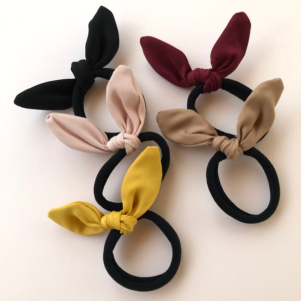 Hair Bow Elastic Ties, Adult and Child Hair Accessories, Bunny Ears Ponytail Elastics, Silky Hair Elastic Ties, Stocking Stuffers