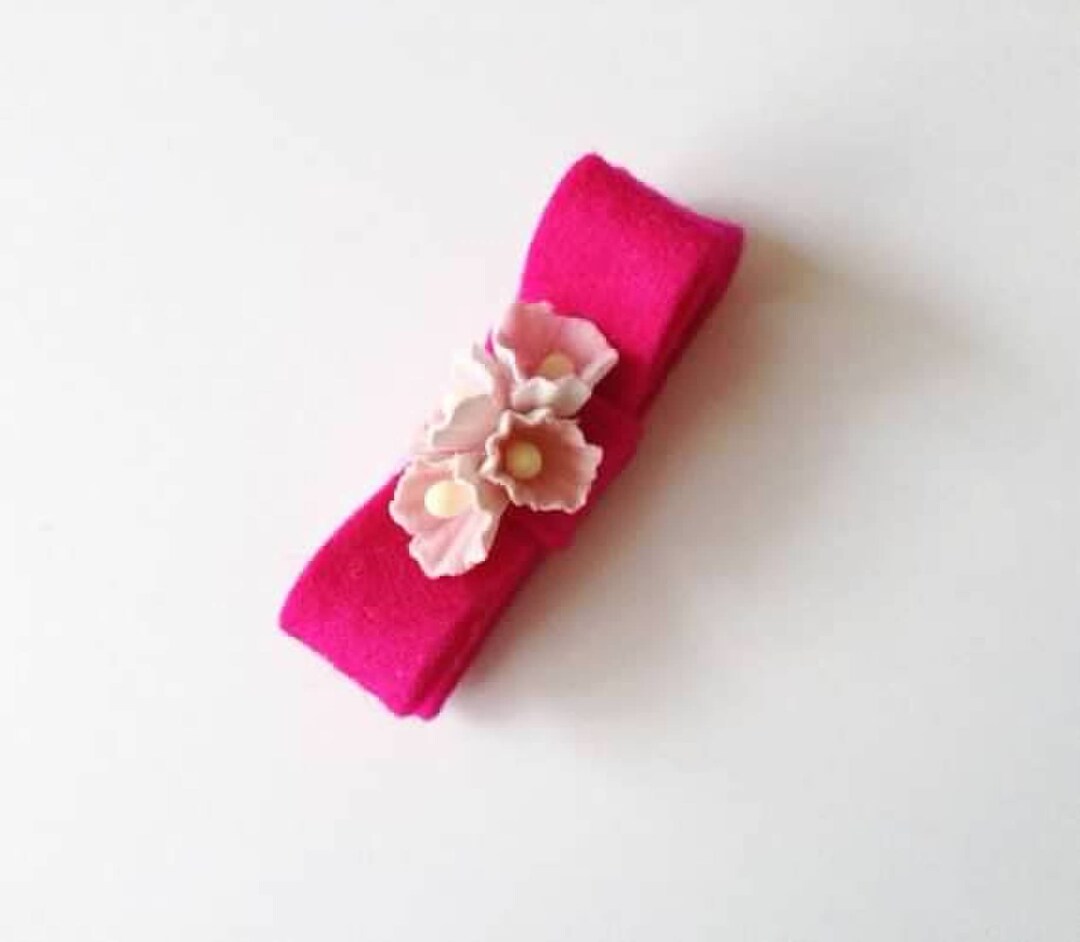 Fuchsia Felt Ribbon Bow With Mulberry Flowers Alligator Hair Etsy