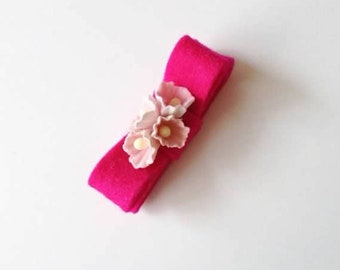 Fuchsia Felt Ribbon Bow with Mulberry Flowers Alligator Hair Clip for Child/Girl, Felt Hair Clip, Felt Ribbon Hair Clip, Unique Accessories