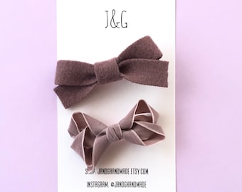 Mauve Ribbon Hair Bow Alligator Clip Set for Child/Girl, Winter Christmas Bows for Little Girls, Child Gifts, Velvet Bows, Felt Hair Bow