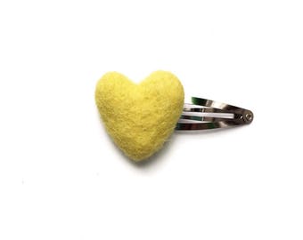 Baby/Child/Toddler/Girl's 100% Wool Felt Puffy Yellow Heart Snap Hair Clip