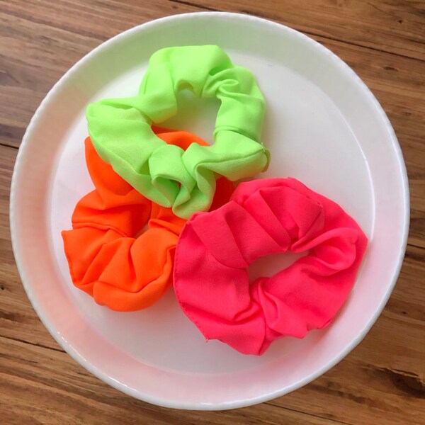 NEON Hair Scrunchies for All Ages, Soft Scrunchy Ties, Scrunchies for Adults and Child, Ponytail Holders, Summer Fruit Neon Color Scrunchies