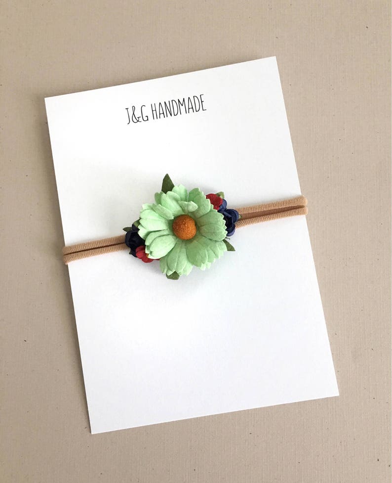 Shabby Nylon Fall Headband Newborn Headband Photo Prop Green Daisy Vintage-Inspired Floral Nylon Headband for BabyChildInfantGirls