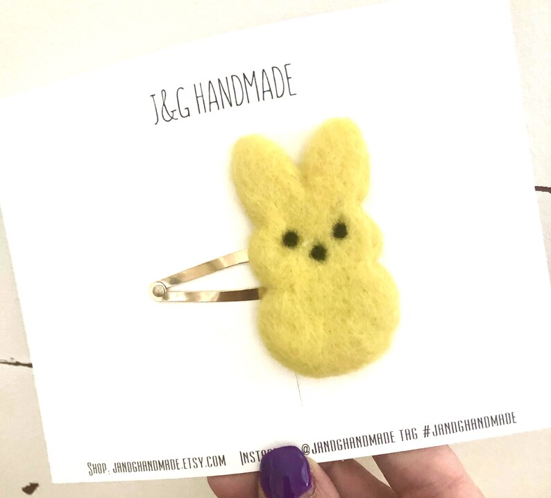 Yellow Bunny Peep 100% Felt Hair Clip, Easter Hair Clip, Easter Gifts for Girls, Peeps Easter Clip for Child/Toddler, Barrettes, Peeps Clip
