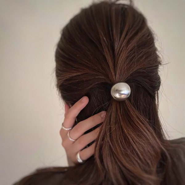 Silver Metal Ball Ponytail Holder Elastic, Adult Hair Accessories, Messy Bun, Ponytail Elastic, Women’s Ponytail Holder, Dressy Ponytail