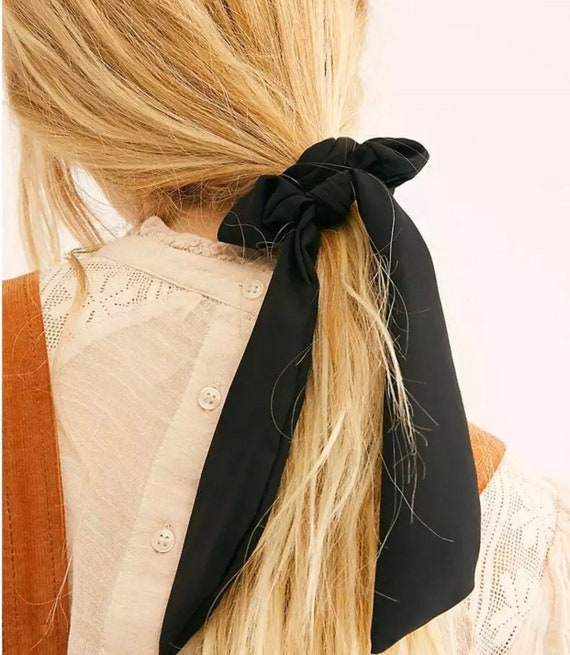 Hair Scarf Scrunchie for Women Black Silky Scarf Scrunchy | Etsy