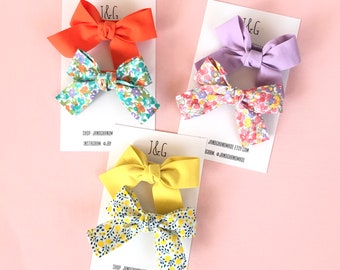 Ribbon Hair Bow Alligator Clip Sets for Child/Girl, Summer Hair Bow Sets, Floral Bows for Little Girls, Child Gifts, Bright Pigtail Bows