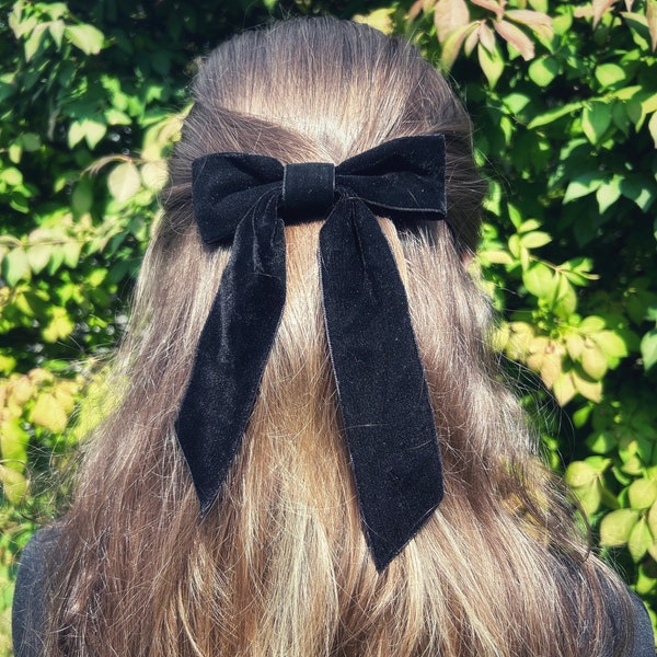 Black Velvet Hair Bow French Barrette Clip for Adults, Black Hair Bow for Women, Formal Dressy Velvet Bow for Ladies, Hair Bow for Adults