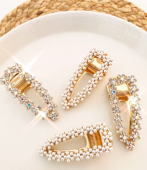 Gold Pearl or Diamond Hair Clips for Adults Women Hair Accessories Pearl Clip Barrette Accessories Glamour Holiday Wedding Hair Clips