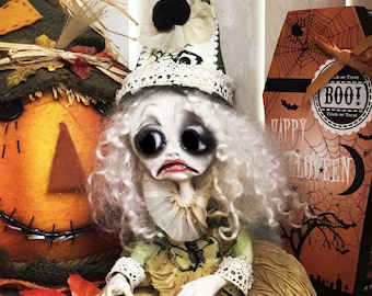 Clown Witch Gothic Art Doll, OOAK Art Doll, Artist Doll, Halloween Decoration, Halloween Decor, Creepy Cute, Goth Art Doll, Fairy Art Doll