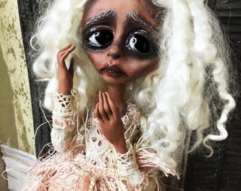 Gothic Art Doll, OOAK Art Doll, Halloween Art Doll, Creepy Cute, Artist Doll, Goth Art Doll, Spooky Art Doll, Black Eyes, Sad Art Doll