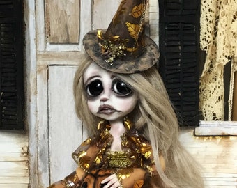 OOAK Gothic Art Doll, Halloween Art Doll, Witch Art Doll, Creepy Cute, Goth Art Doll, Sculpture, Halloween Decor
