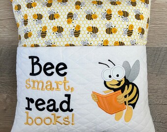 Embroidered Bee Reading Pillow: Pocket Storybook Pillow