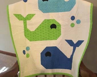 Blue/Green Whale baby quilt