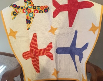 Airplane Baby Quilt: Handmade Nursery Decor (38x38 inches)