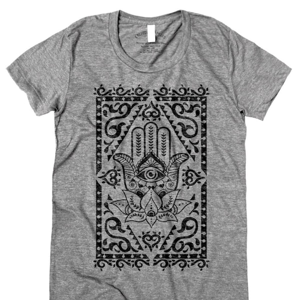 Hamsa frame graphic Women's fitted fit T-Shirt (Small size ) Deep Heather Gray color, CLEARANCE SALE