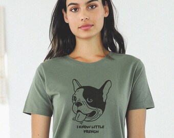 French Bulldog T-Shirt, Cute Animal Print T-shirt, Women and Unisex T-Shirt Women's Gift tee, Girlfriend tee, Unisex outdoor T-Shirt (Sage)