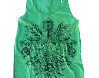 Henna Zen graphic print  Women's Racerback Tank Top (Light Green, Small size), CLEARANCE SALE