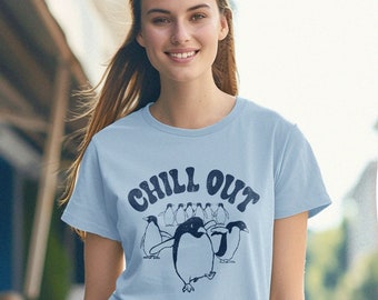 Chill Out Penguin Graphic Tee, Men & Unisex Tee, Women's Gift tee, Friend T-Shirt (Light Blue)