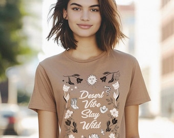Desert Vibe print Women's & Unisex T-Shirt, Women's gift shirts, Western Vibe Womens crew neck T-shirt (Heather Tan)