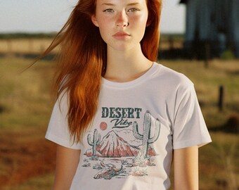 Desert Vibe Western print tee, Women's Gift tee, Girlfriend tee, Unisex short sleeve crew neck Tee (Dust color)