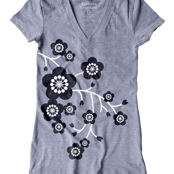 Oriental Cherry Blossom Print Women's fitted V-Neck tee (Clearance Sale Item)
